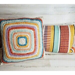 Multicolor Set Of 2 World Market Throw Pillows Colorful Boho Couch Cushions